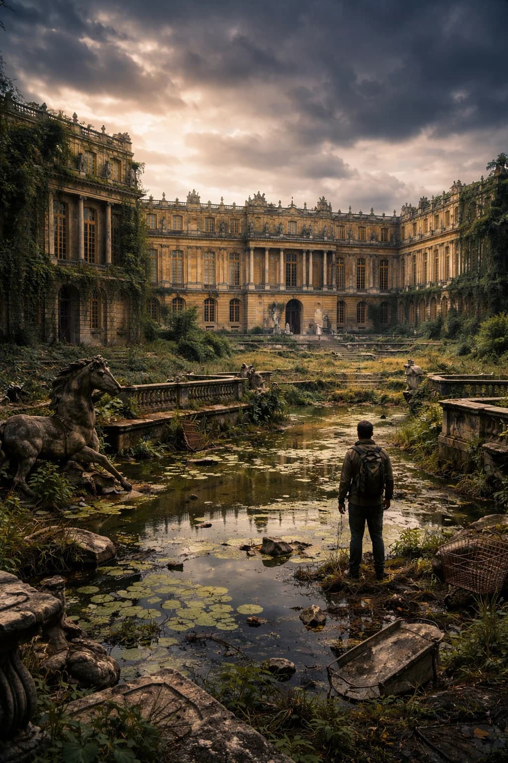 Château abandonné dans la brume